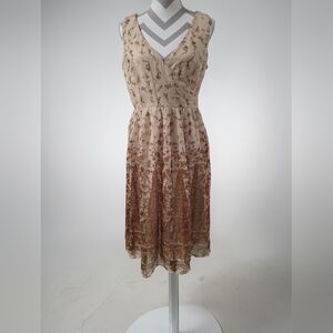 JONATHAN MARTIN Vintage Brown Silk Floral Paisley Printed Dress 10
